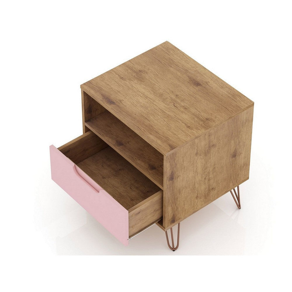 Rockefeller 1-Drawer Nature and Rose Pink Nightstand (Set of 2) MHC-2-101GMC6