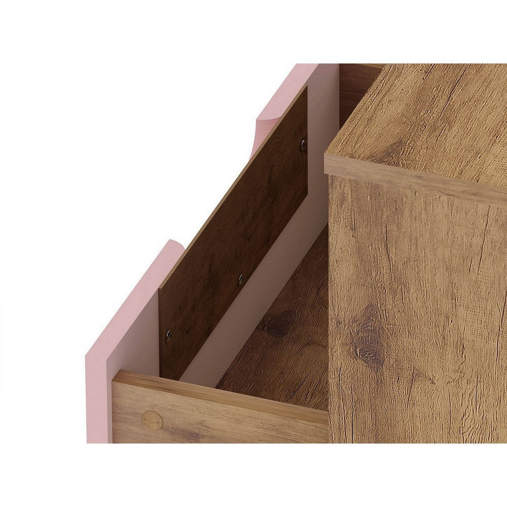 Rockefeller 1-Drawer Nature and Rose Pink Nightstand (Set of 2) MHC-2-101GMC6