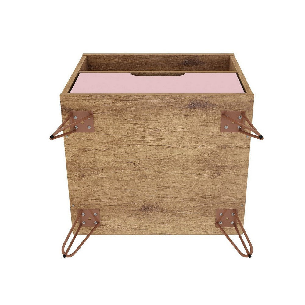 Rockefeller 1-Drawer Nature and Rose Pink Nightstand (Set of 2) MHC-2-101GMC6