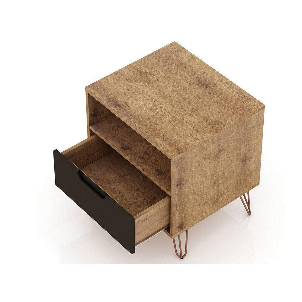 Rockefeller 1-Drawer Nature and Textured Grey Nightstand (Set of 2) MHC-2-101GMC7