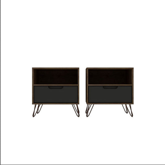 Rockefeller 1-Drawer Nature and Textured Grey Nightstand (Set of 2)