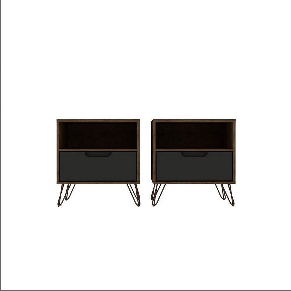Rockefeller 1-Drawer Nature and Textured Grey Nightstand (Set of 2)