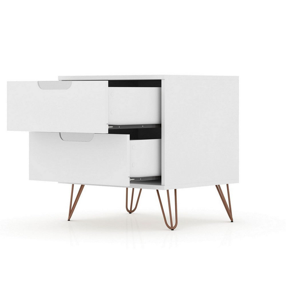 Rockefeller 2-Drawer White Nightstand (Set of 2) MHC-2-102GMC1