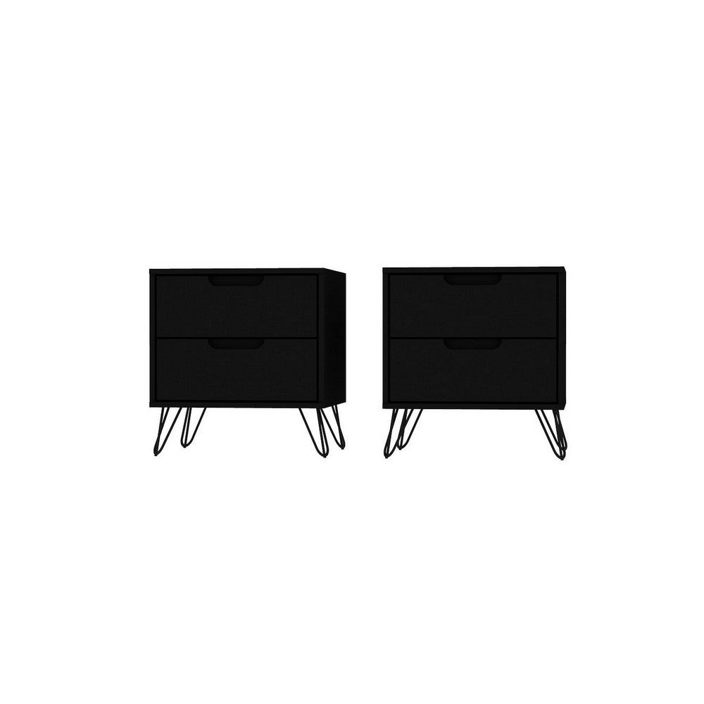 Rockefeller 2-Drawer Black Nightstand (Set of 2)
