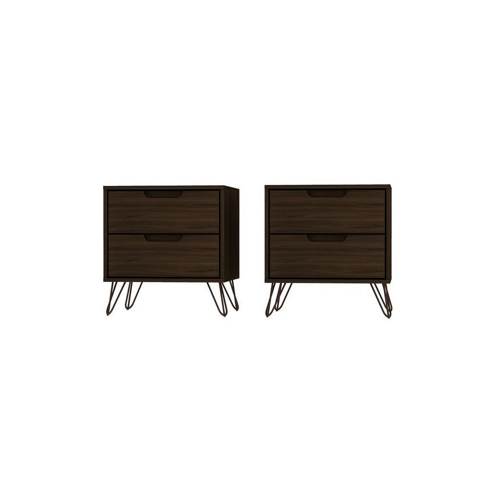 Rockefeller 2-Drawer Brown Nightstand (Set of 2)