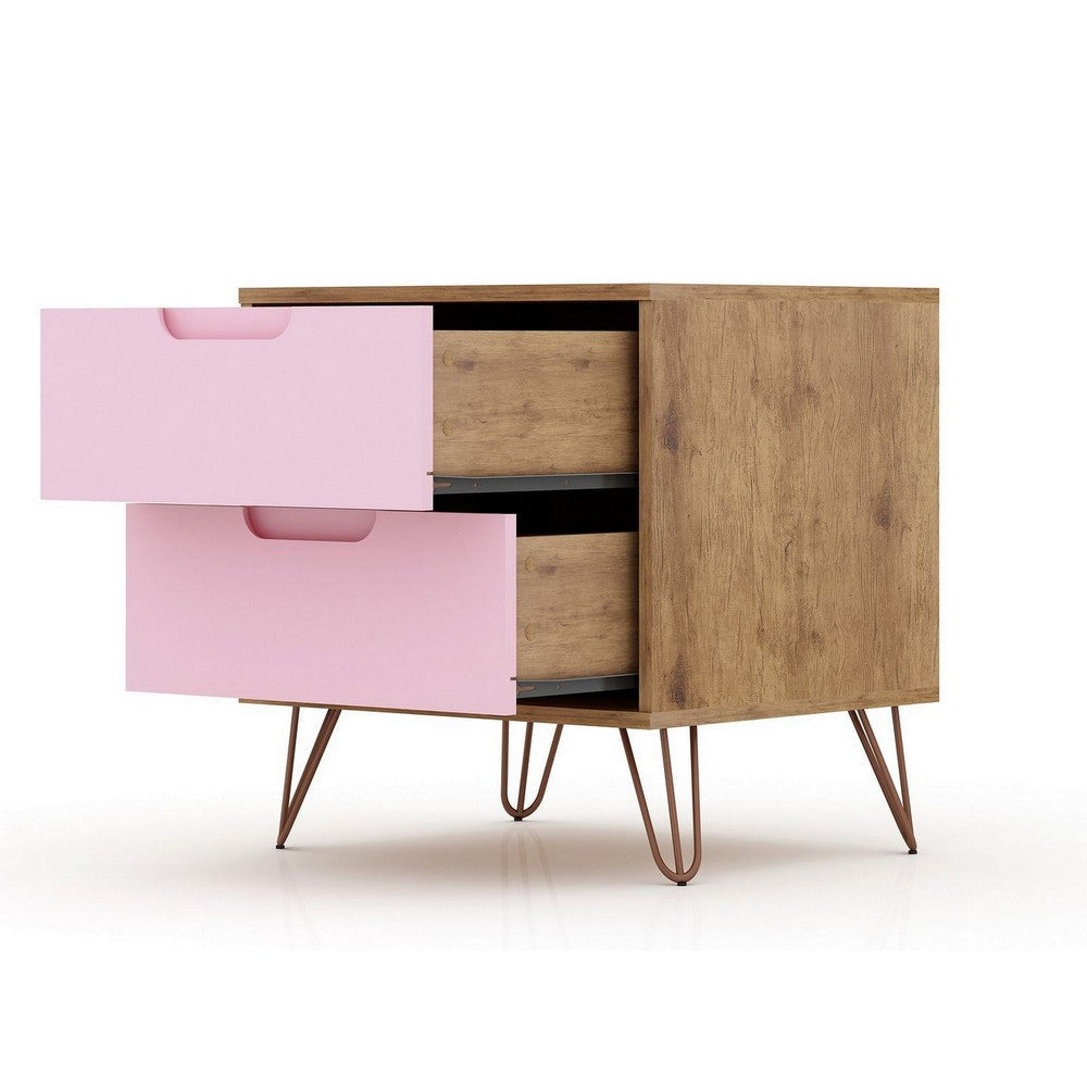 Rockefeller 2-Drawer Nature and Rose Pink Nightstand (Set of 2) MHC-2-102GMC6