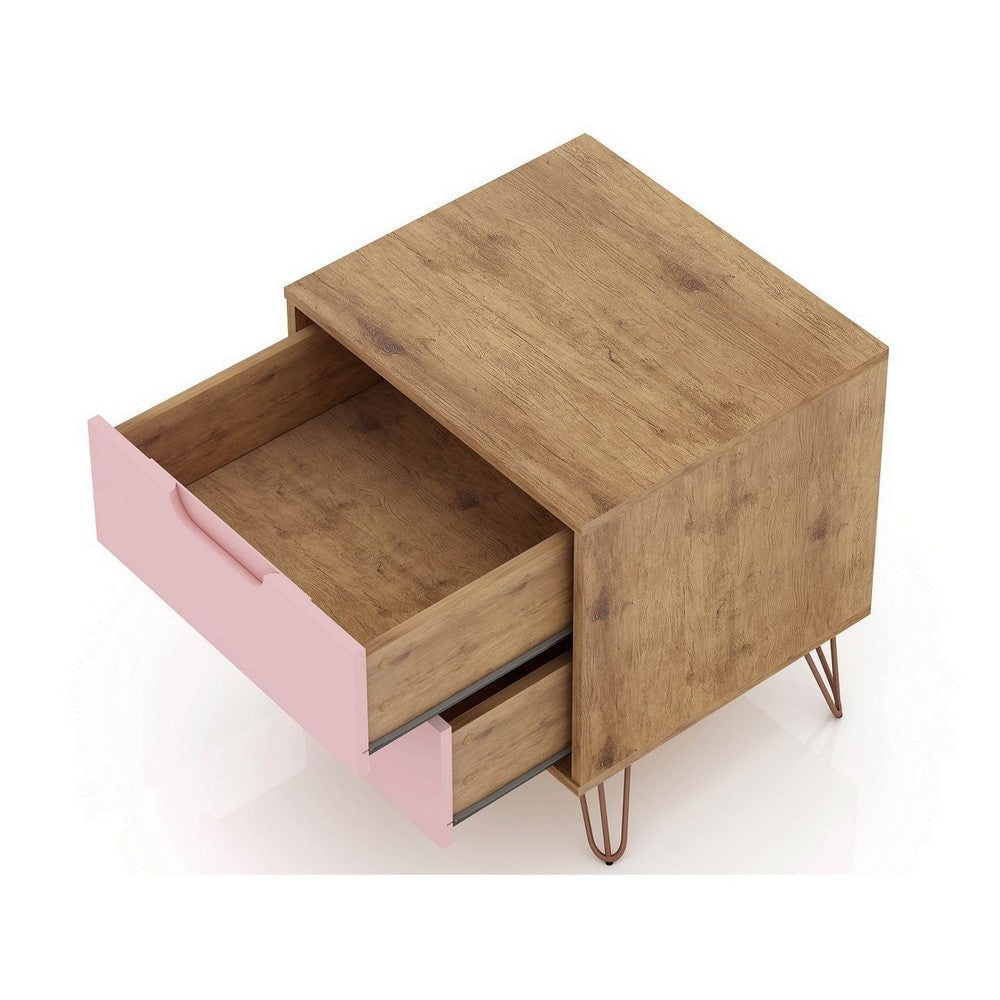 Rockefeller 2-Drawer Nature and Rose Pink Nightstand (Set of 2) MHC-2-102GMC6