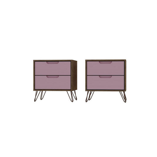 Rockefeller 2-Drawer Nature and Rose Pink Nightstand (Set of 2)