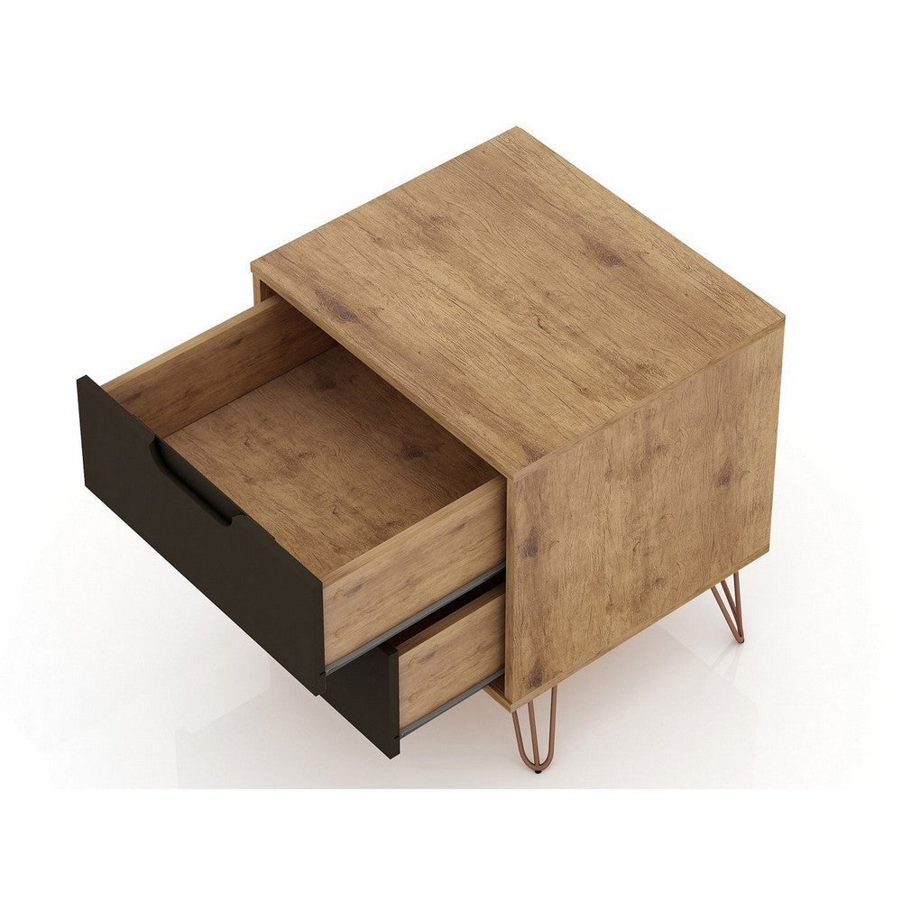 Rockefeller 2-Drawer Nature and Textured Grey Nightstand (Set of 2) MHC-2-102GMC7