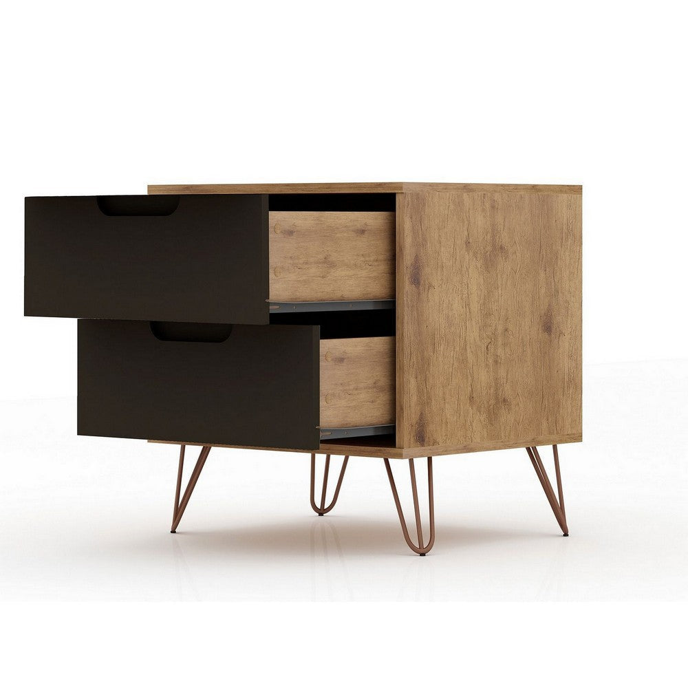 Rockefeller 2-Drawer Nature and Textured Grey Nightstand (Set of 2) MHC-2-102GMC7