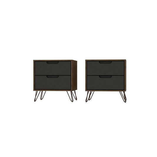 Rockefeller 2-Drawer Nature and Textured Grey Nightstand (Set of 2)