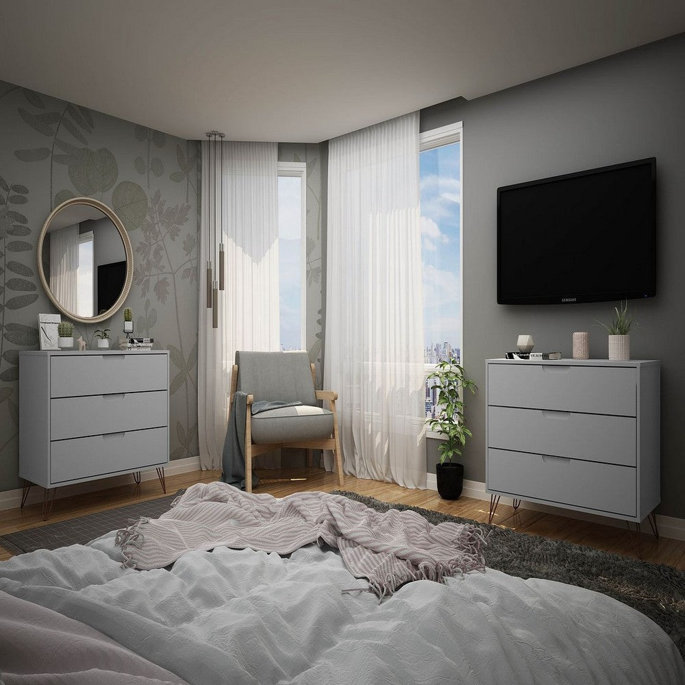 Rockefeller 3-Drawer White Dresser (Set of 2)