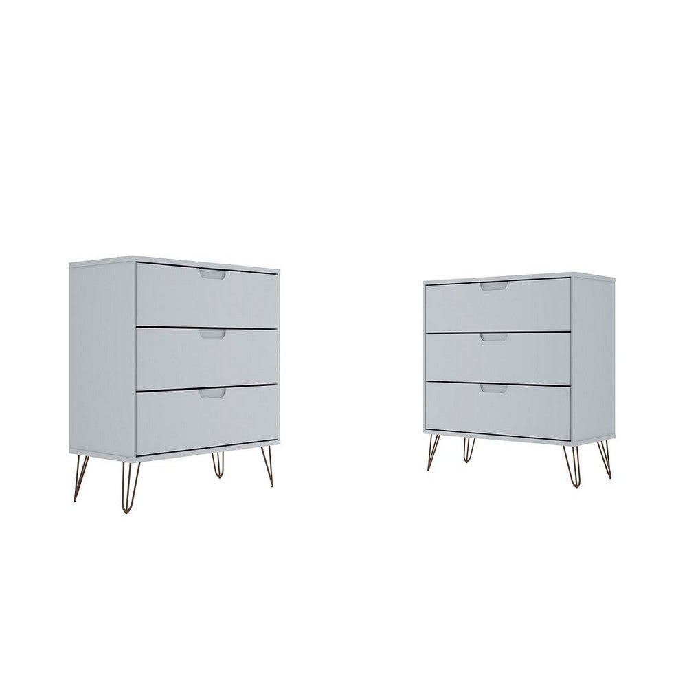 Rockefeller 3-Drawer White Dresser (Set of 2)