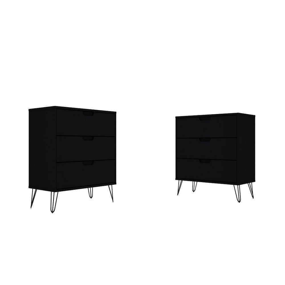 Rockefeller 3-Drawer Black Dresser (Set of 2)