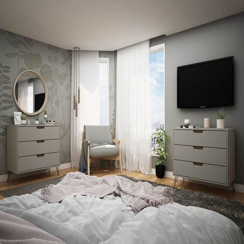 Rockefeller 3-Drawer Off White and Nature Dresser (Set of 2)