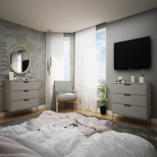 Rockefeller 3-Drawer Off White and Nature Dresser (Set of 2)