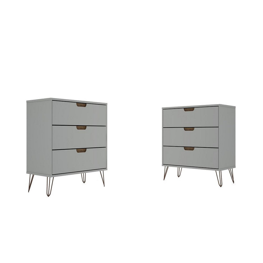 Rockefeller 3-Drawer Off White and Nature Dresser (Set of 2)