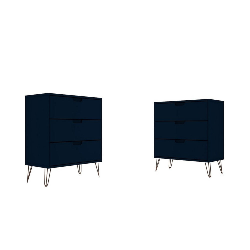 Rockefeller 3-Drawer Tatiana Midnight Blue Dresser (Set of 2)