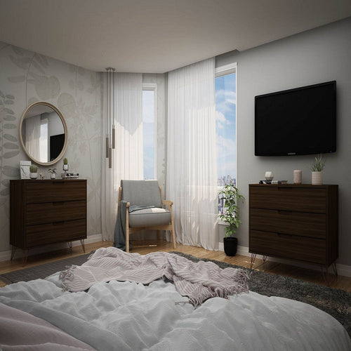 Rockefeller 3-Drawer Brown Dresser (Set of 2)