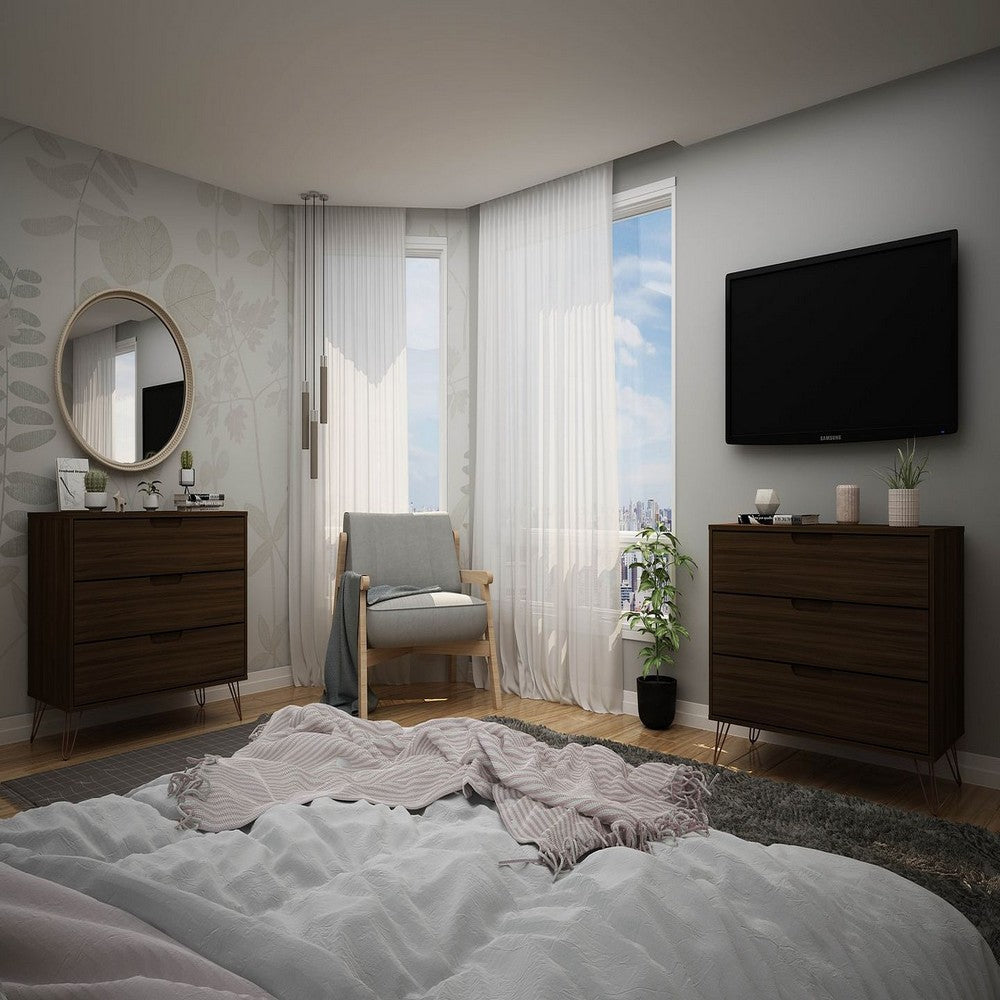 Rockefeller 3-Drawer Brown Dresser (Set of 2)