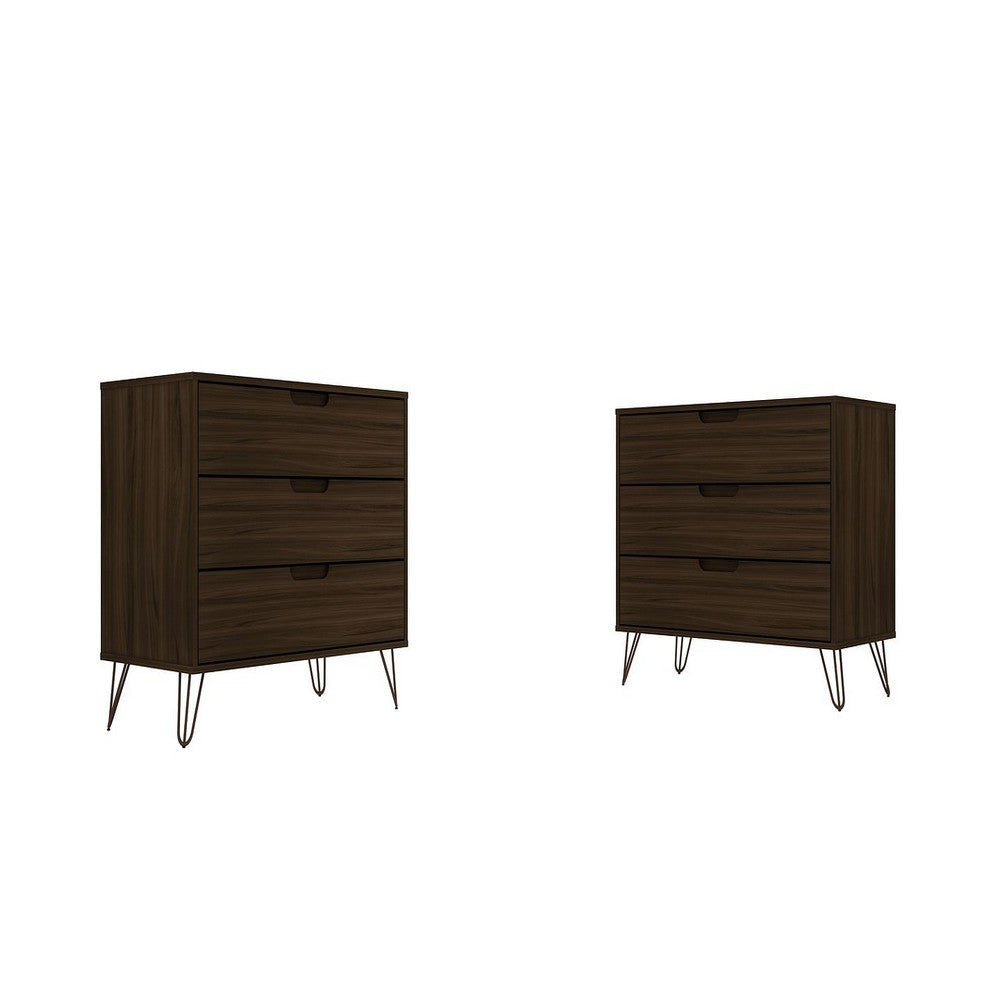 Rockefeller 3-Drawer Brown Dresser (Set of 2)