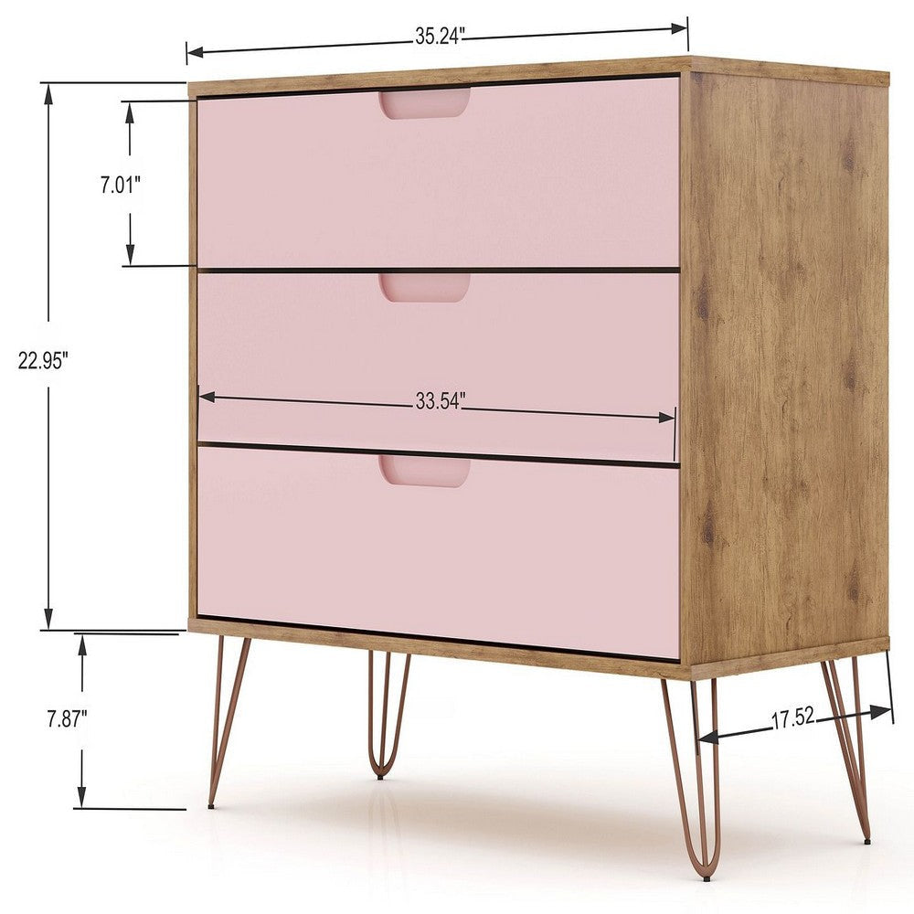 Rockefeller 3-Drawer Nature and Rose Pink Dresser (Set of 2) MHC-2-103GMC6