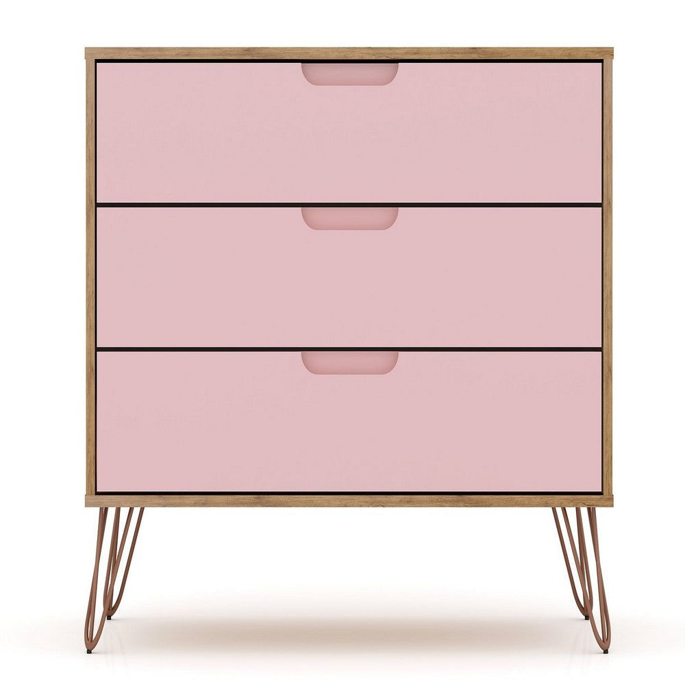 Rockefeller 3-Drawer Nature and Rose Pink Dresser (Set of 2) MHC-2-103GMC6