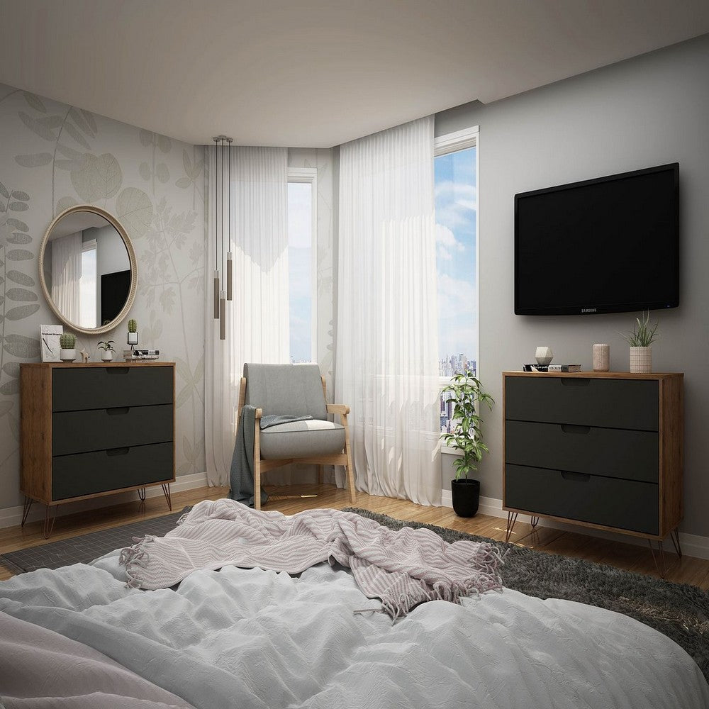 Rockefeller 3-Drawer Nature and Textured Grey Dresser (Set of 2)