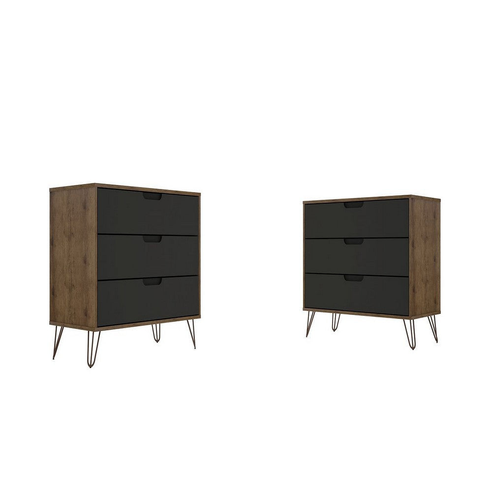 Rockefeller 3-Drawer Nature and Textured Grey Dresser (Set of 2)