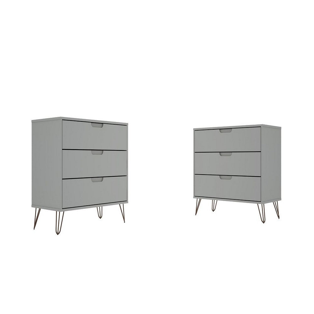 Rockefeller 3-Drawer Off White Dresser (Set of 2)