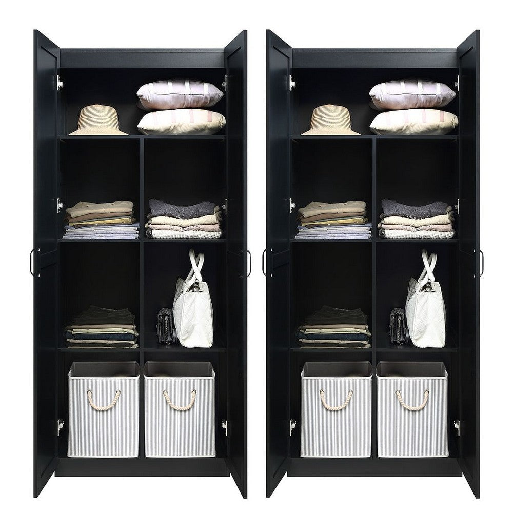 Hopkins Modern Freestanding Storage Closet with 7 Shelves in Black (Set of 2) MHC-2-2GLF-BK