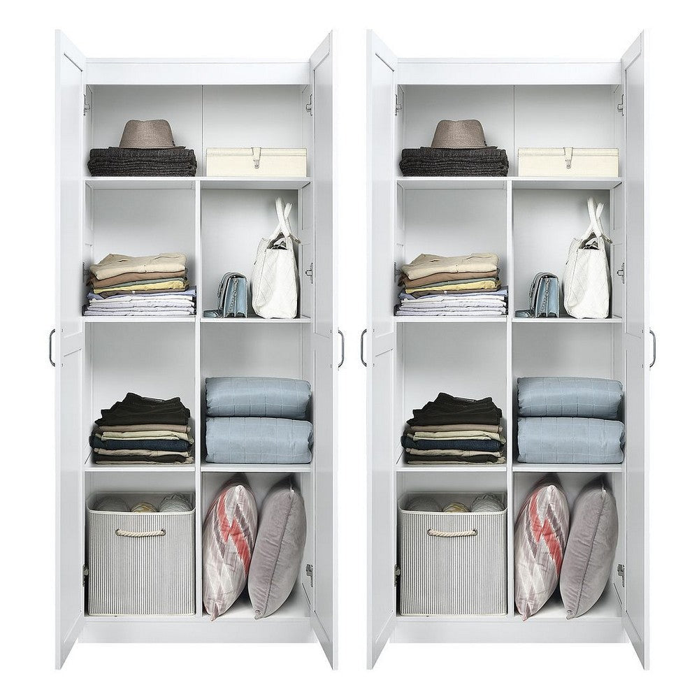 Hopkins Modern Freestanding Storage Closet with 7 Shelves in White (Set of 2) MHC-2-2GLF-WH