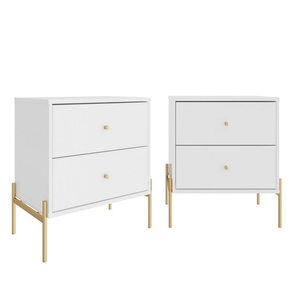 Jasper Full Extension Drawer Nightstand in White Gloss (Set of 2)