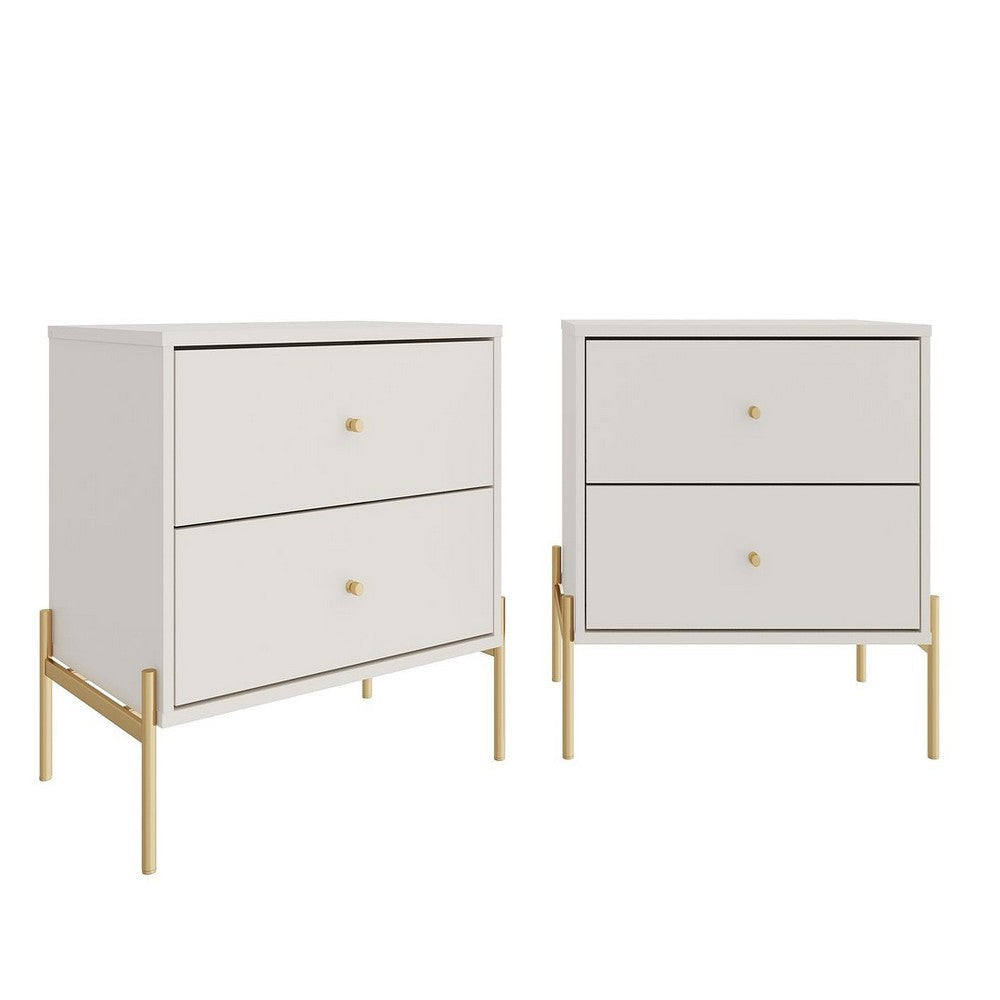 Jasper Full Extension Drawer Nightstand in Off White (Set of 2)