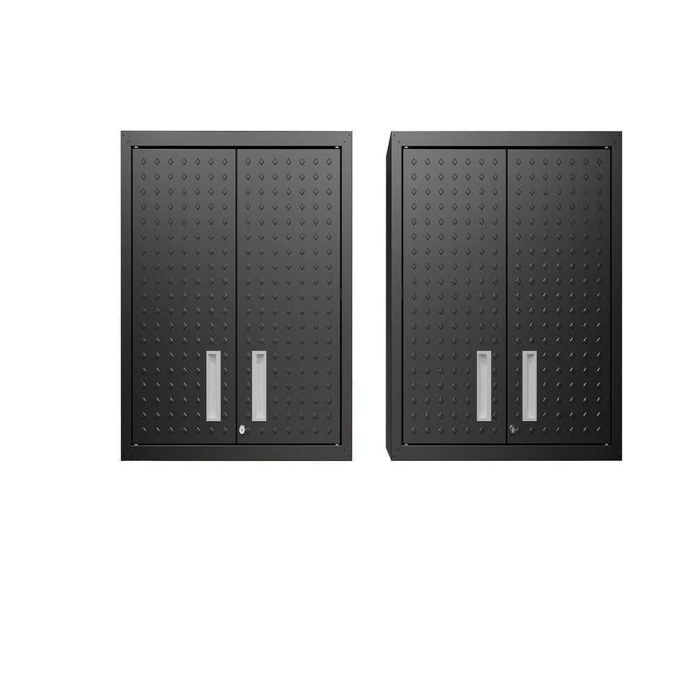 Fortress 30" Floating Textured Metal Garage Cabinet with Adjustable Shelves in Charcoal Grey - Set of 2