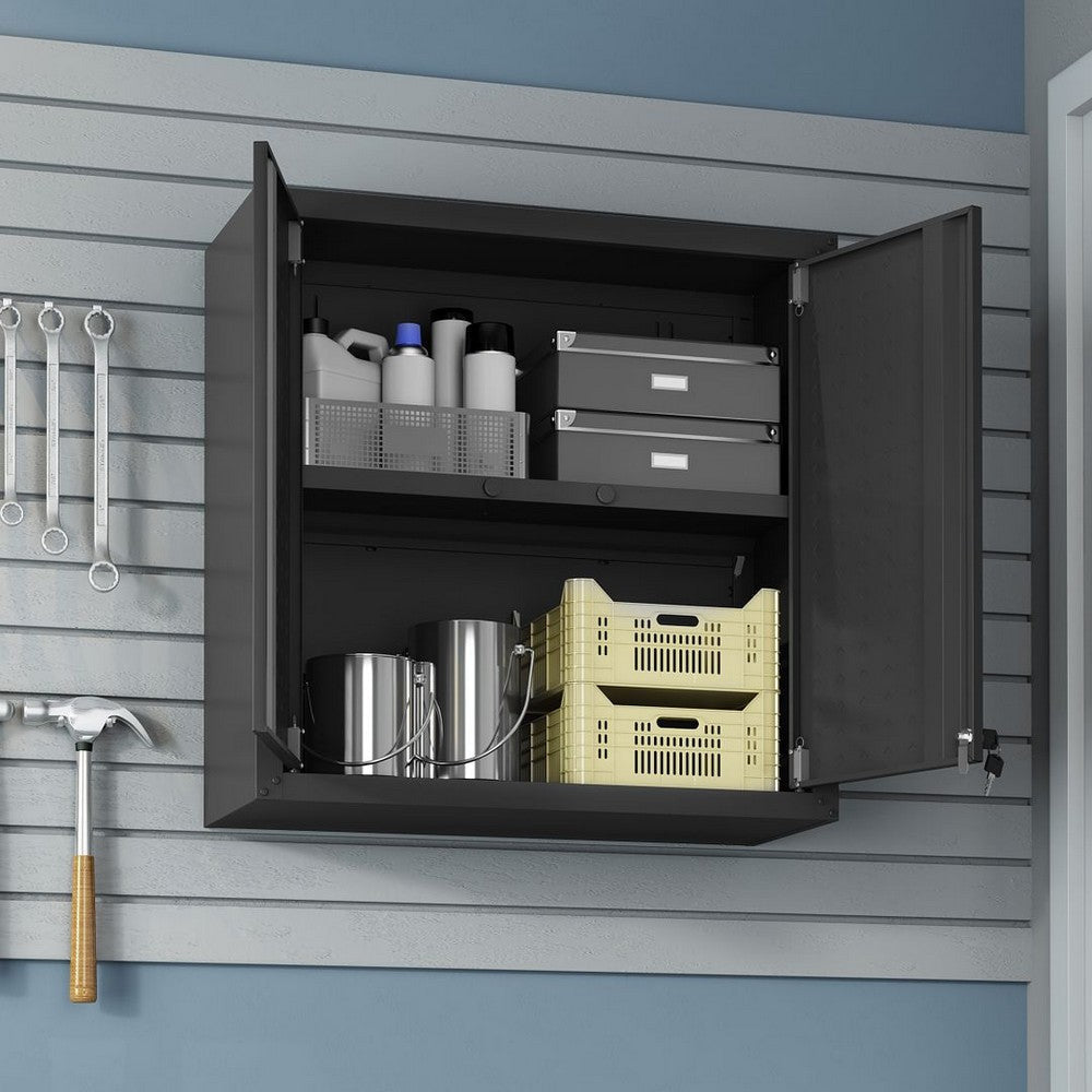 Fortress 30’’ Floating Textured Metal Garage Cabinet with Adjustable Shelves in Charcoal Grey - Set of 2 MHC-2-5GMC-CH