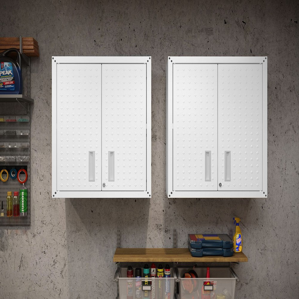 Fortress 30’’ Floating Textured Metal Garage Cabinet with Adjustable Shelves in White - Set of 2 MHC-2-5GMC-WH