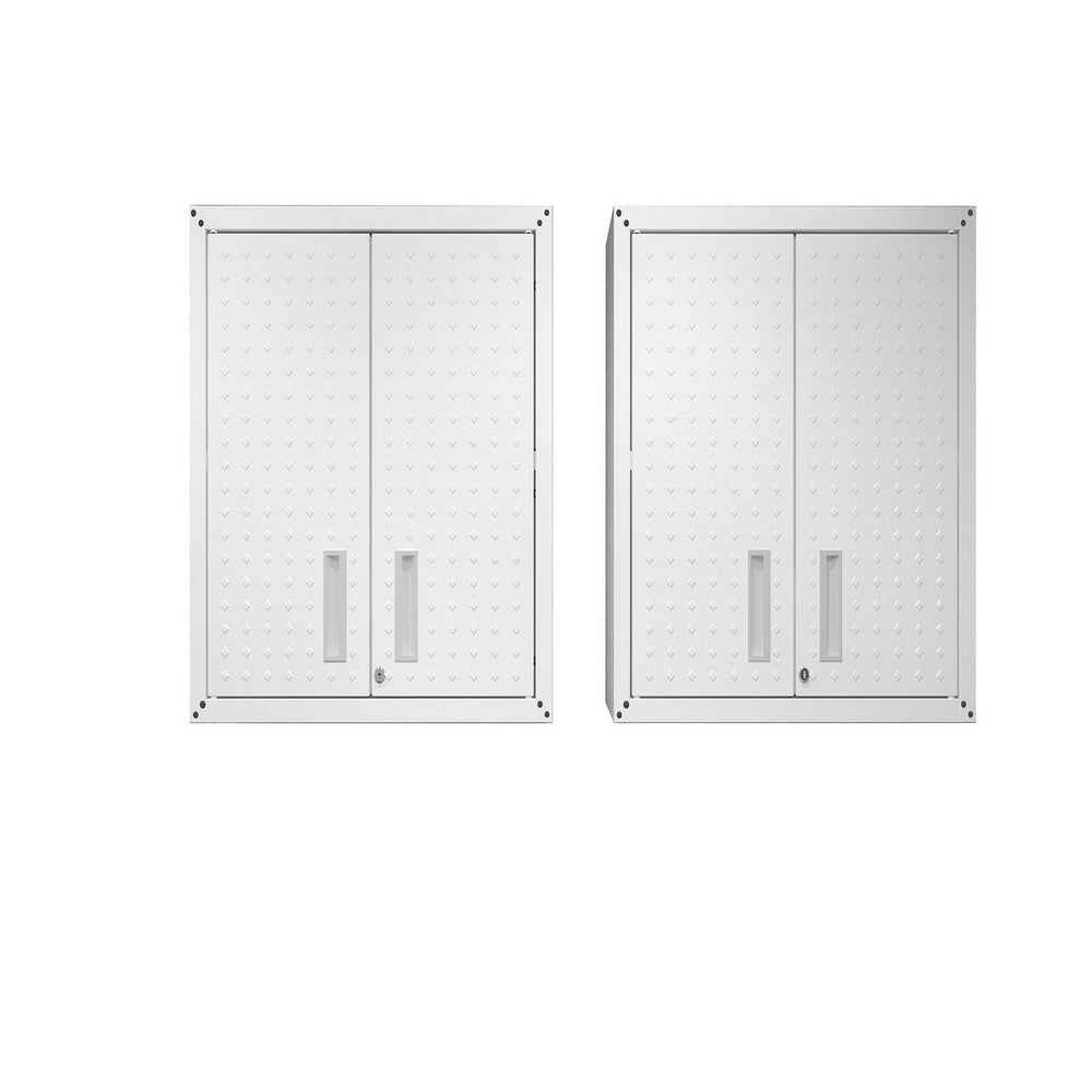 Fortress 30" Floating Textured Metal Garage Cabinet with Adjustable Shelves in White - Set of 2