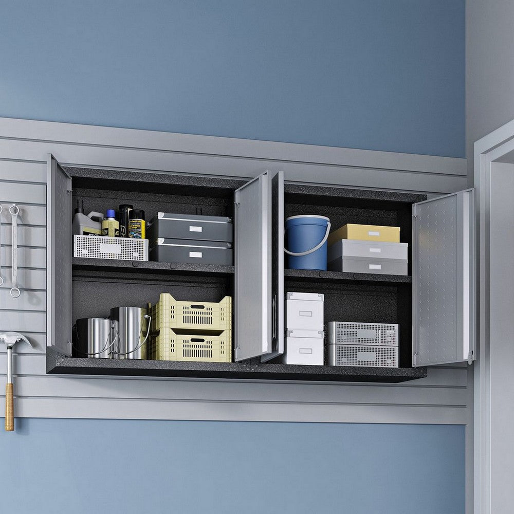 Fortress 30’’ Floating Textured Metal Garage Cabinet with Adjustable Shelves in Grey - Set of 2 MHC-2-5GMC