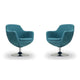 Caisson Blue and Polished Chrome Twill Swivel Accent Chair (Set of 2)
