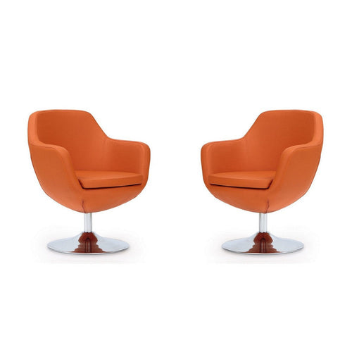 Caisson Orange and Polished Chrome Faux Leather Swivel Accent Chair (Set of 2)