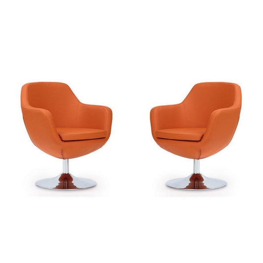 Caisson Orange and Polished Chrome Faux Leather Swivel Accent Chair (Set of 2)