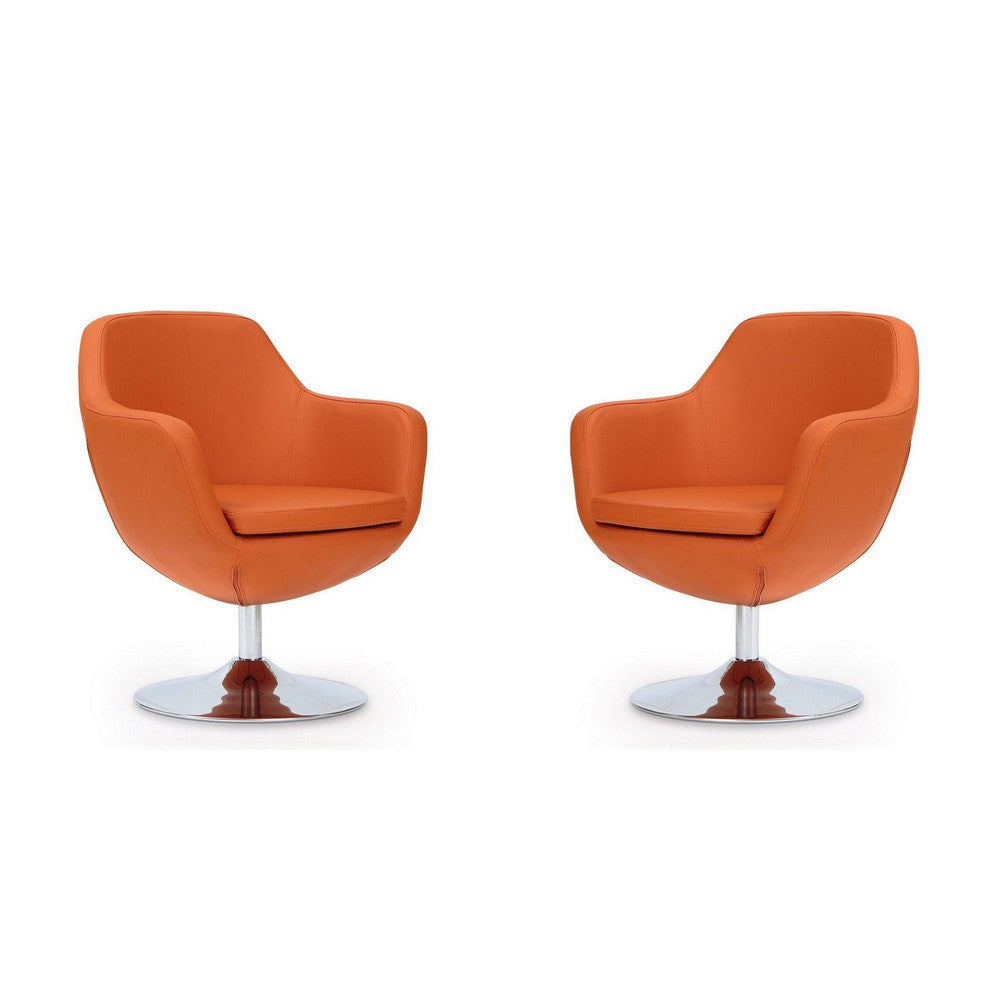 Caisson Orange and Polished Chrome Faux Leather Swivel Accent Chair (Set of 2)