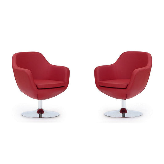 Caisson Red and Polished Chrome Faux Leather Swivel Accent Chair (Set of 2)