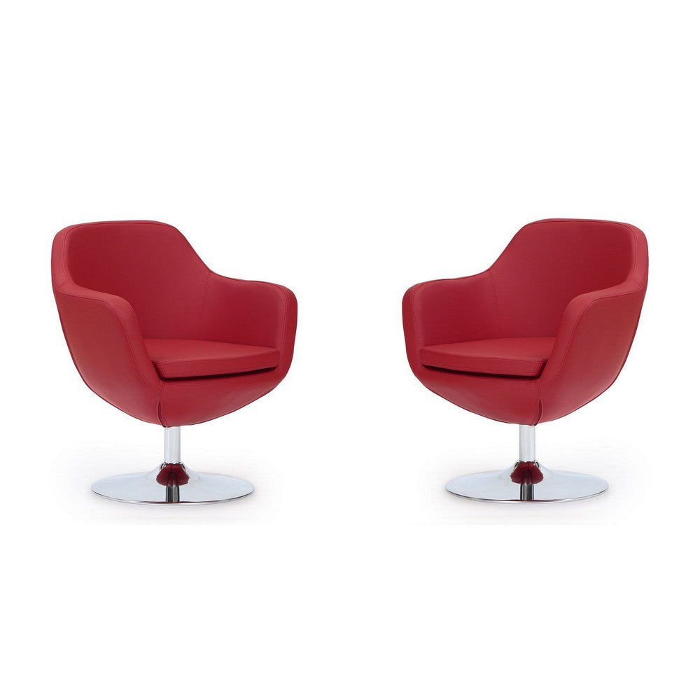 Caisson Red and Polished Chrome Faux Leather Swivel Accent Chair (Set of 2)