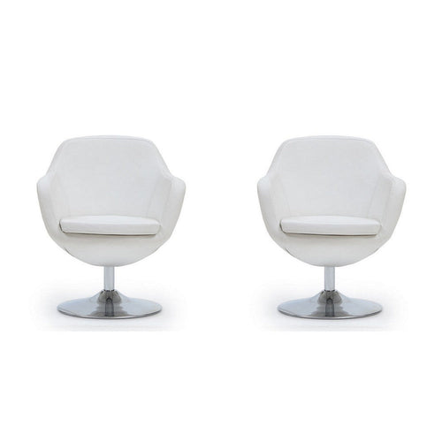 Caisson White and Polished Chrome Faux Leather Swivel Accent Chair (Set of 2)