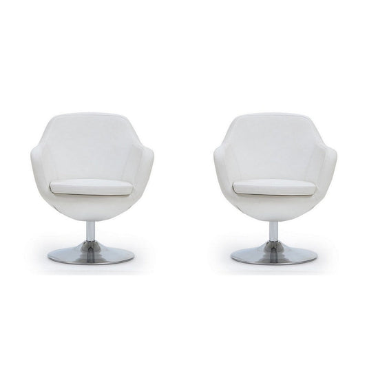Caisson White and Polished Chrome Faux Leather Swivel Accent Chair (Set of 2)