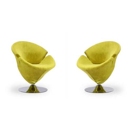 Tulip Green and Polished Chrome Velvet Swivel Accent Chair (Set of 2)