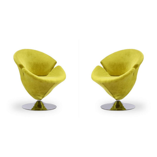 Tulip Green and Polished Chrome Velvet Swivel Accent Chair (Set of 2)