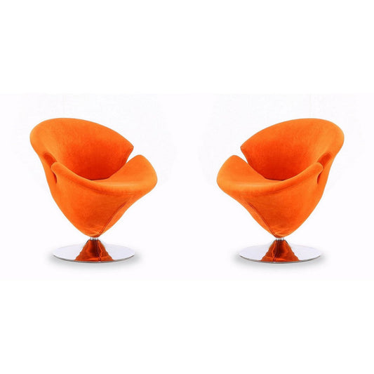 Tulip Orange and Polished Chrome Velvet Swivel Accent Chair (Set of 2)